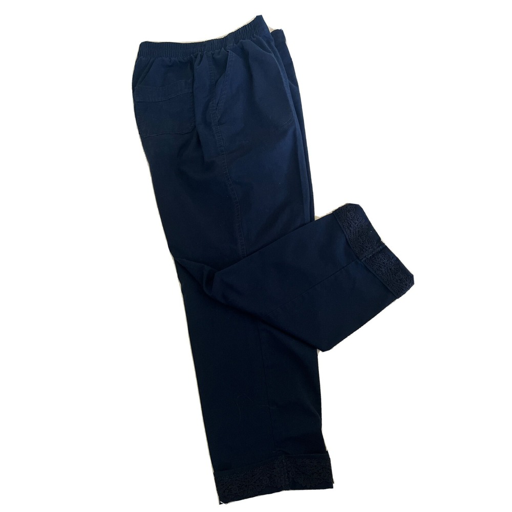 Allison Daley Women's Cropped Pants Pull-On navy Blue lace cuff Sz 12